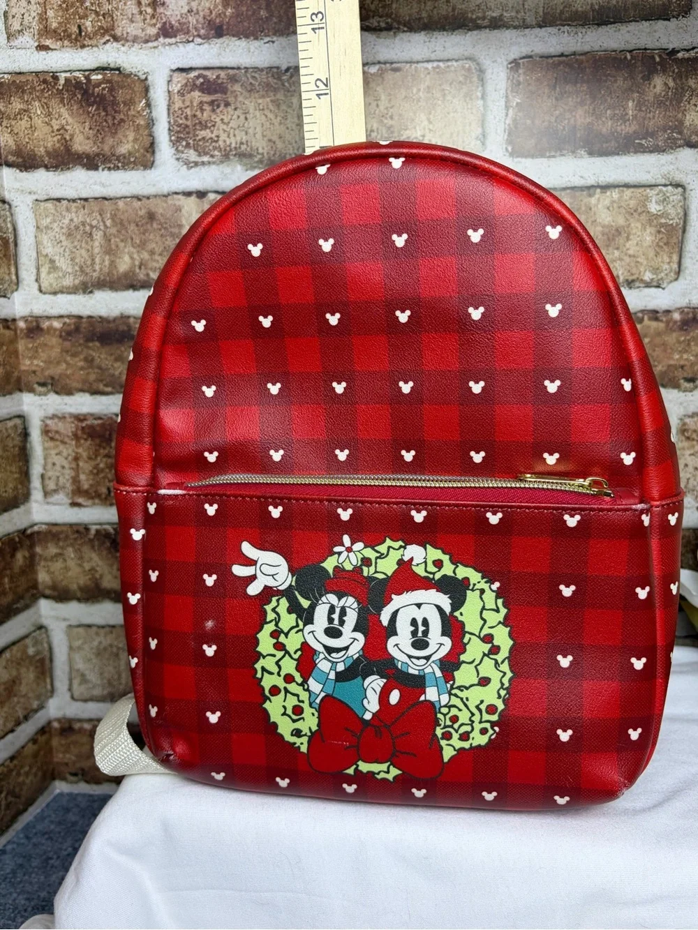 Disney Mickey & Minnie Holiday Plaid Red Mini Backpack